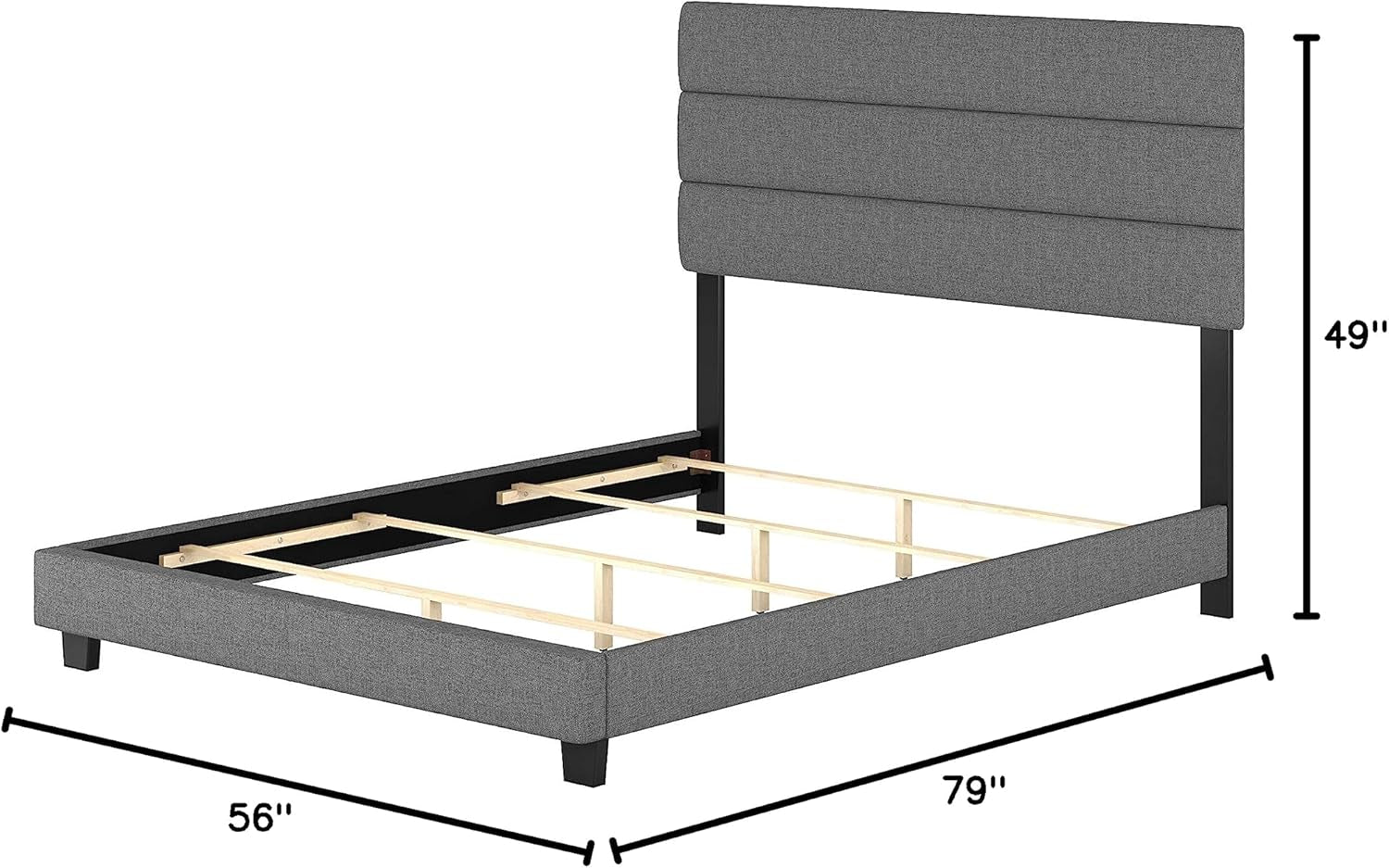 Ravenna Grey Linen Full Size Fully Upholstered Platform Bed Frame with Adjustable Headboard - Qualified Box Spring or Foundation Required for Use