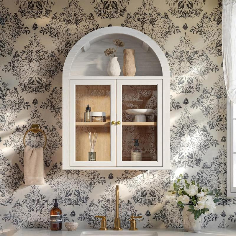 Arched Wall Cabinet,Glass Display Wall Mounted Cabinet with Tempered Glass Doors, Floating Cabinet with Adjustable Shelves for Bathroom,Living Room, Kitchen