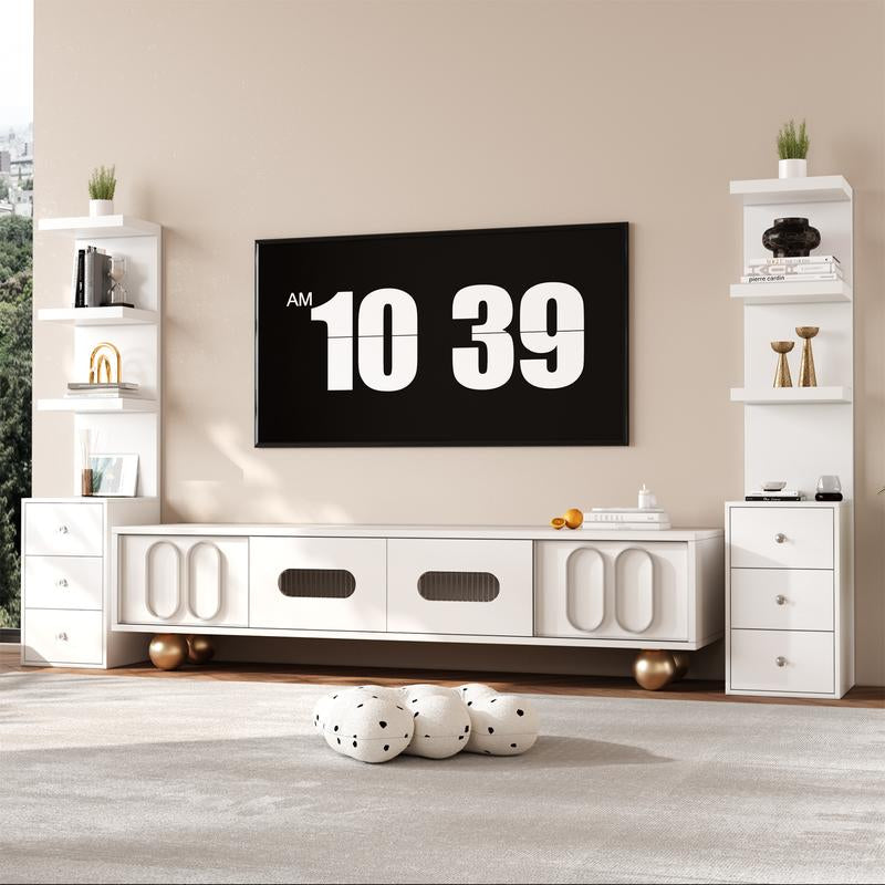 VOWNER 3 Tier Stand Shelf with 3 Drawers Modern Decor beside Table Nightstand with LED Light for Vanity Bedroom