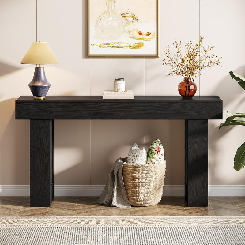 Tribesigns 63-Inch Long French Country Style Wooden Sofa Table for Living Room & Entryway Natural Finish Modern Farmhouse Decor with Sturdy MDF Construction & Foot Pads for Stability