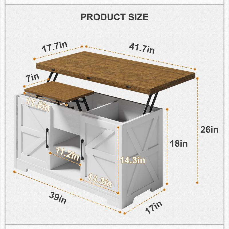 VIVIDWOOD Lift Top Coffee Table with Storage, 4 in 1 Multi-Function Convertible Tea Tables with Hidden Compartment, Farmhouse Center Table Converts to Dining Table for Living Room, Apartment