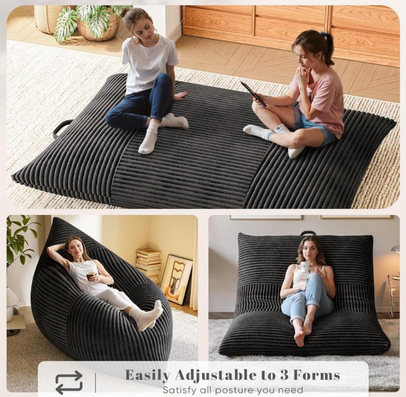 HOMALL 3 in 1 Giant Bean Bag Chair for Adults, Convertible Bean Bag Floor Couch Bed with Washable Cover, High-Density Foam Chair Bed for Living Room, Dorm Room, Office