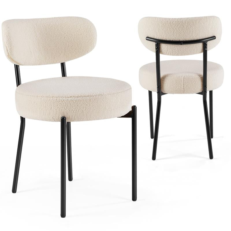 Sweet Furniture S- Dining Chairs Set of 2, Boucle Upholstered Kitchen Chairs with Curved Backrest & Metal Legs