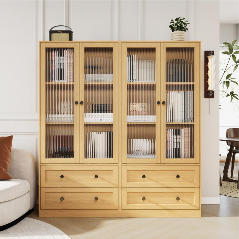 VOWNER 64.17" Tall Kitchen Pantry Storage Cabinet with 2 Glass Doors, 3 Shelves and 2 Drawers, Storage Cabinets Furniture Organizer Fathersdaygift