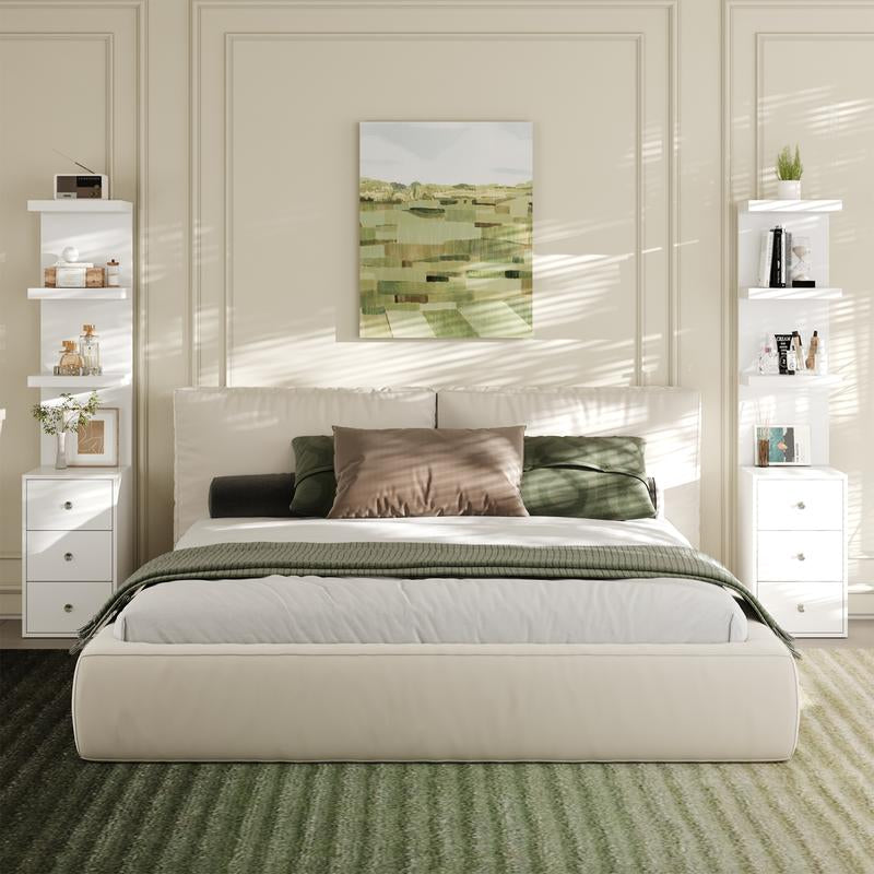 VOWNER 3 Tier Stand Shelf with 3 Drawers Modern Decor beside Table Nightstand with LED Light for Vanity Bedroom