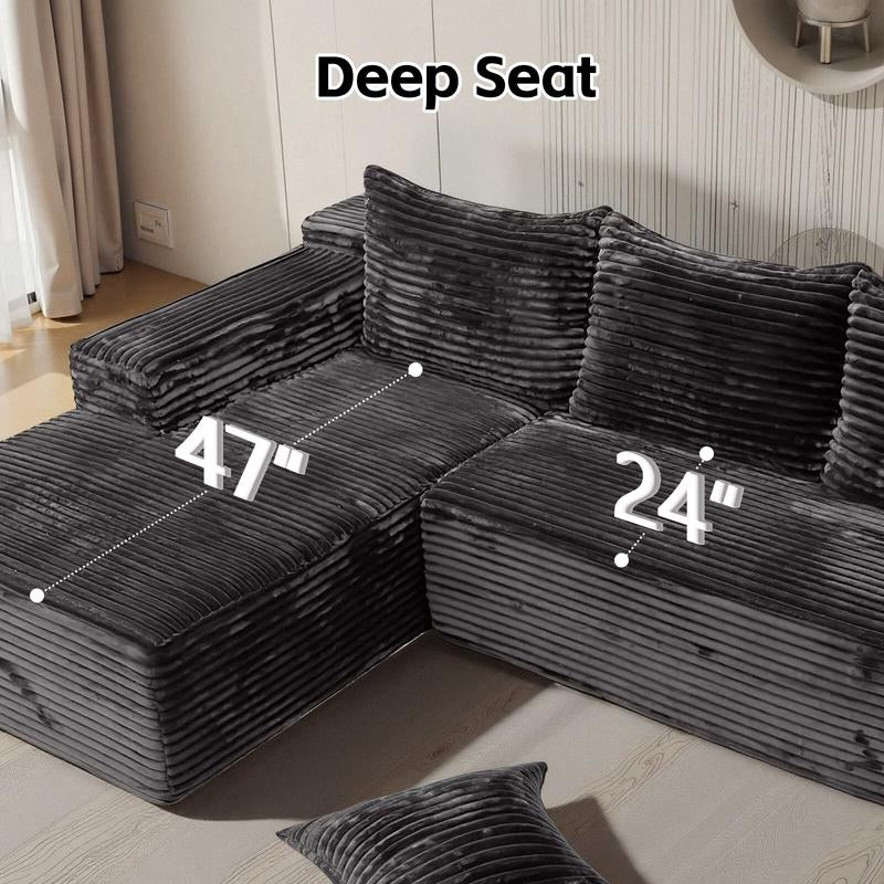 【2 Package Shipping】Oversized Chaise Lounge Sofa 106" Cloud Sectional Couch with L-Shape Chaise, Upholstered Couches for Living Room Bedroom, No Assembly Required，Modular Corduroy Cloud Velvet Couch，Convertible Loveseat Sofa Bed