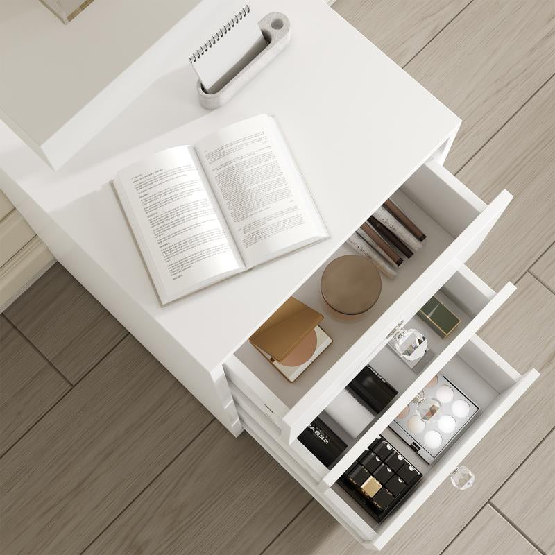 VOWNER 3 Tier Stand Shelf with 3 Drawers Modern Decor beside Table Nightstand with LED Light for Vanity Bedroom