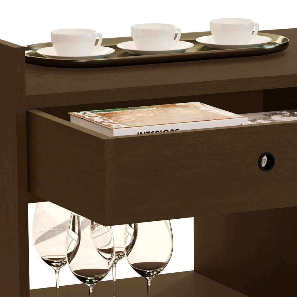 Boahaus Evershot Bar Cabinet with Open Shelves & Wooden Legs | Modern Design