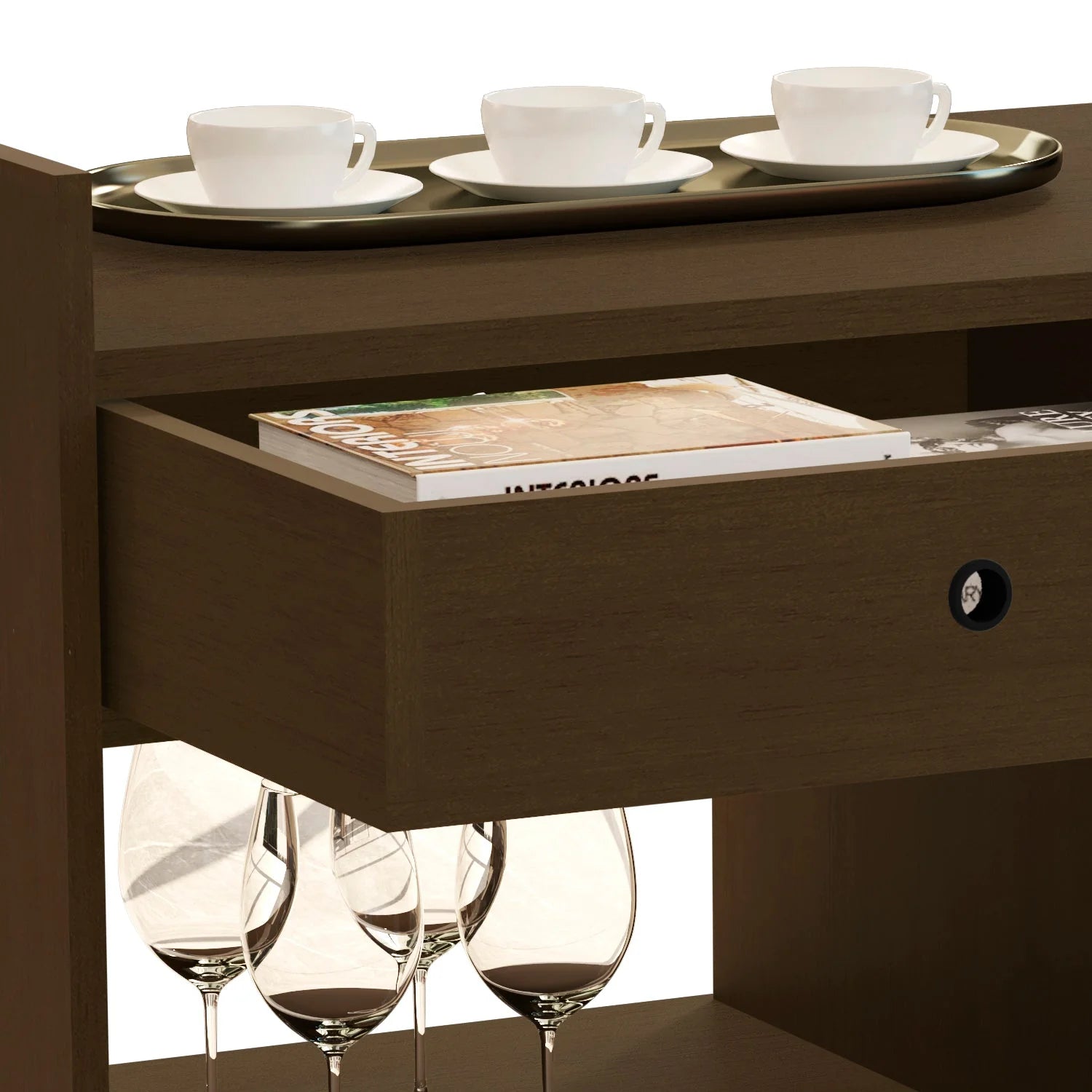 Boahaus Evershot Bar Cabinet with Open Shelves & Wooden Legs | Modern Design