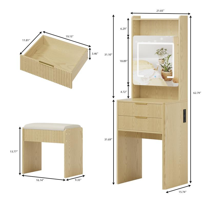 TOKSOM 3 in 1 Vanity,Wood Small Vanity Desk with Mirror and Lights,Make up Vanity with Drawers and Storage,Modern Dressers for Bedroom,Black,21.65X15.74X62.79 in Teen Gift Girl Rooms Furniture Large Vanity Table Mid Century Coffee Table Vanity Set