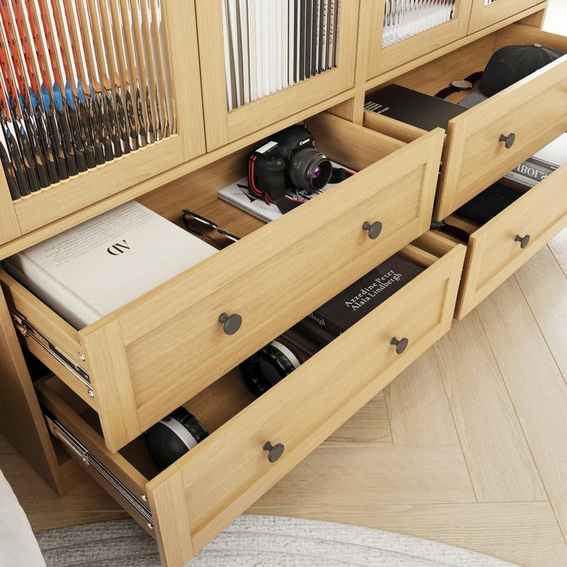 VOWNER 64.17" Tall Kitchen Pantry Storage Cabinet with 2 Glass Doors, 3 Shelves and 2 Drawers, Storage Cabinets Furniture Organizer Fathersdaygift