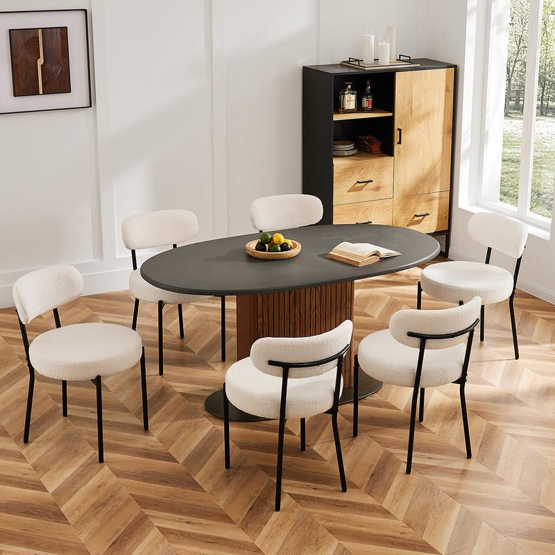 Sweet Furniture S- Dining Chairs Set of 2, Boucle Upholstered Kitchen Chairs with Curved Backrest & Metal Legs