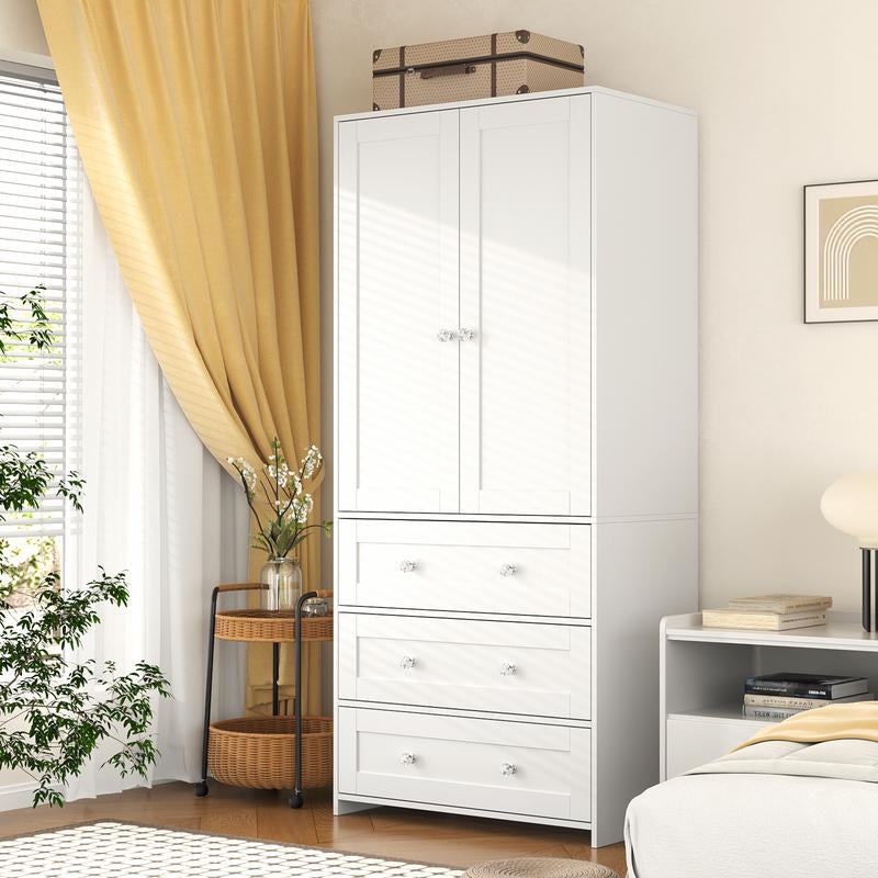 VOWNER Freestanding Wardrobe, 71" High Closet with 2 Doors and 3 Drawers, Bedroom, Living Room