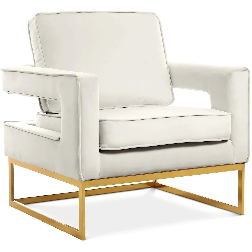 Noah Cream Velvet Accent Chair with Gold Iron Base