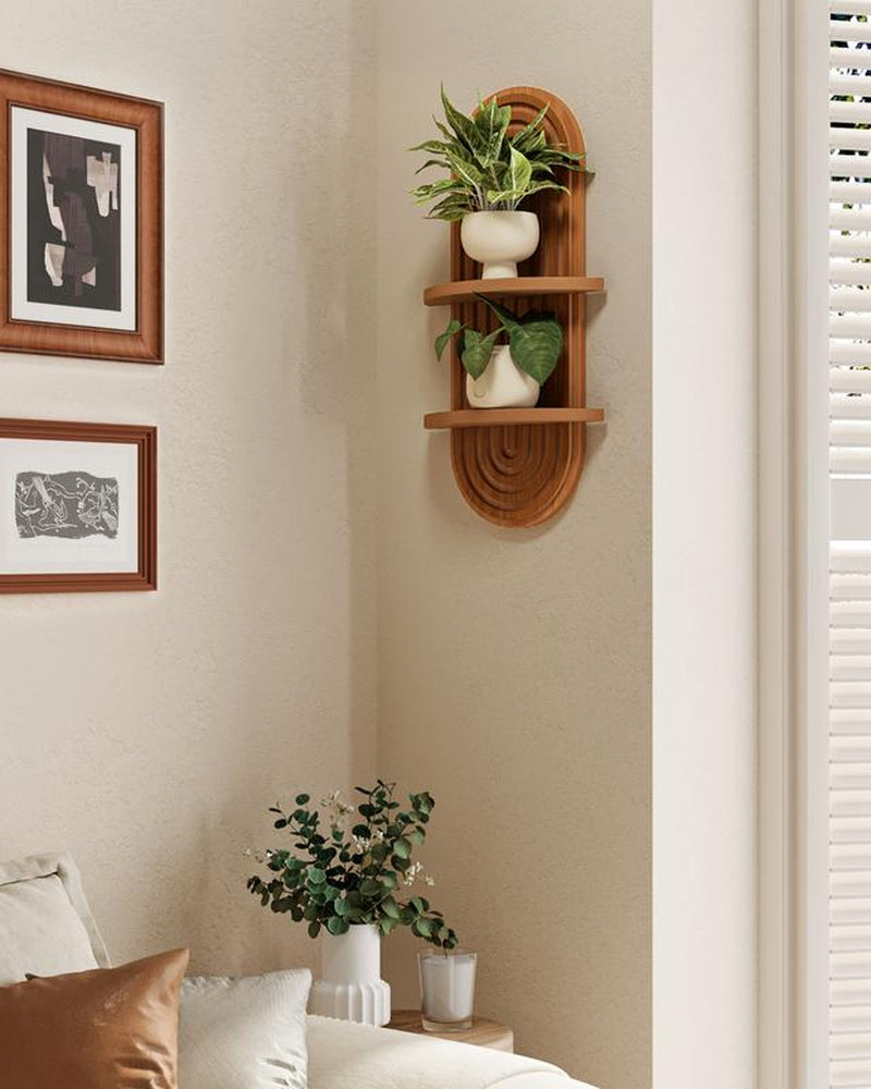 Bamworld Boho Wall Decor Brown Plant Wall Shelf, Mid Century Modern Decor Hanging Plant Shelf, 2-Tier Wooden Floating Shelves Shelving Unit for Home, Living Room, Office Holding Planter Decoration Christmas Decorations Halloween Gifts, Christmas Gifts