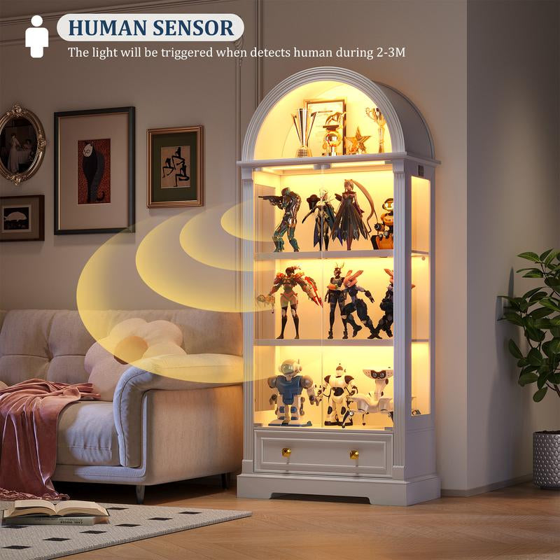 MIU Farmhouse Display Cabinet with Doors,Drawer & Adjustable Shelves, 71” Tall Bookshelf Modern China Storage Kitchen Pantry for Living Room,Office