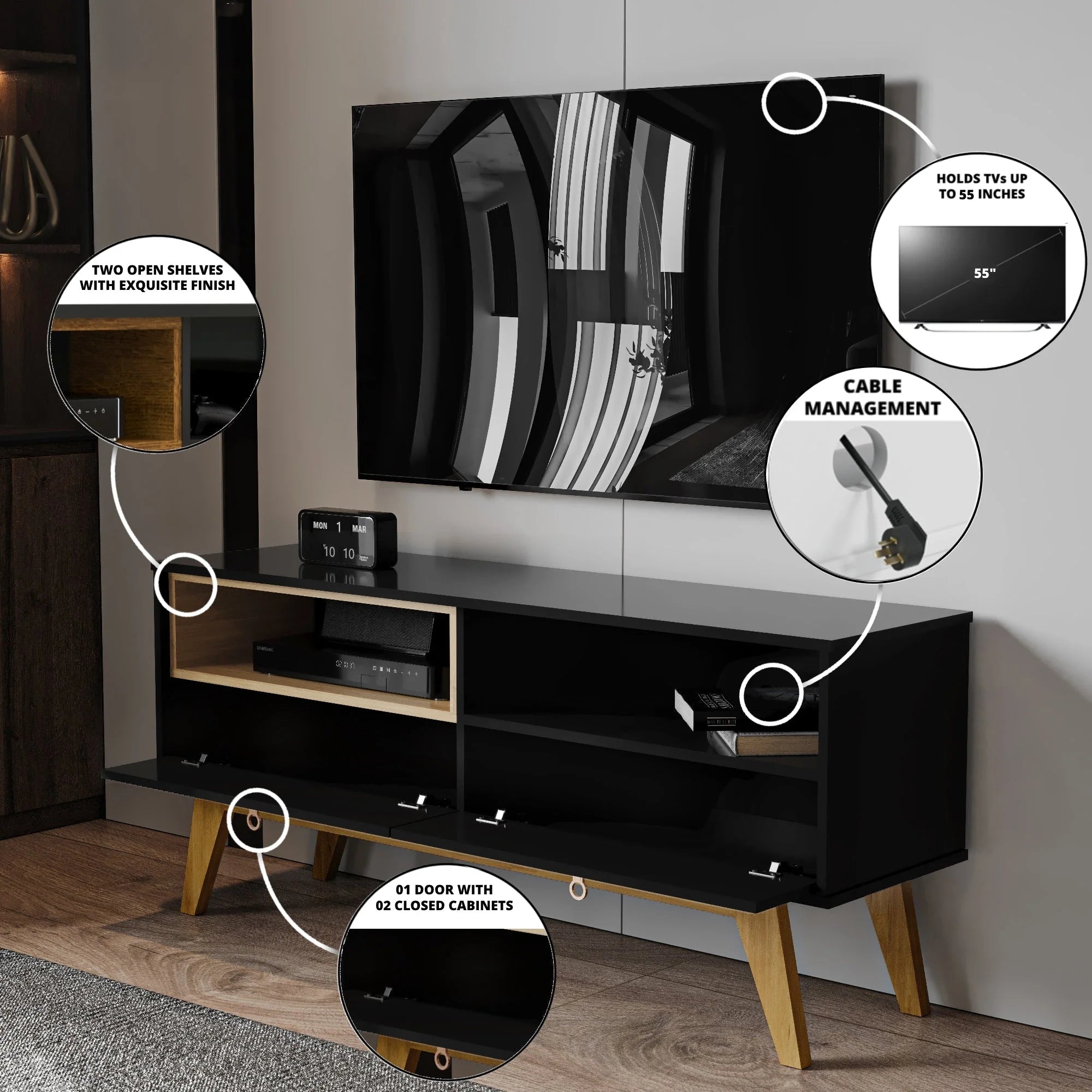 Boahaus Baltimore TV Stand | Modern Elegance with Storage for 55" Tvs