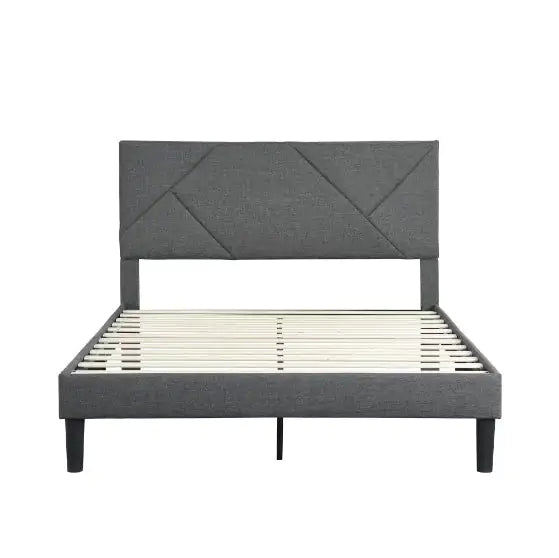 Queen Upholstered Wooden-Slat Bed Frame